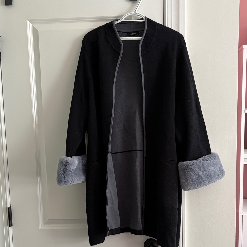 Black Coat with Gray Fur Cuffs